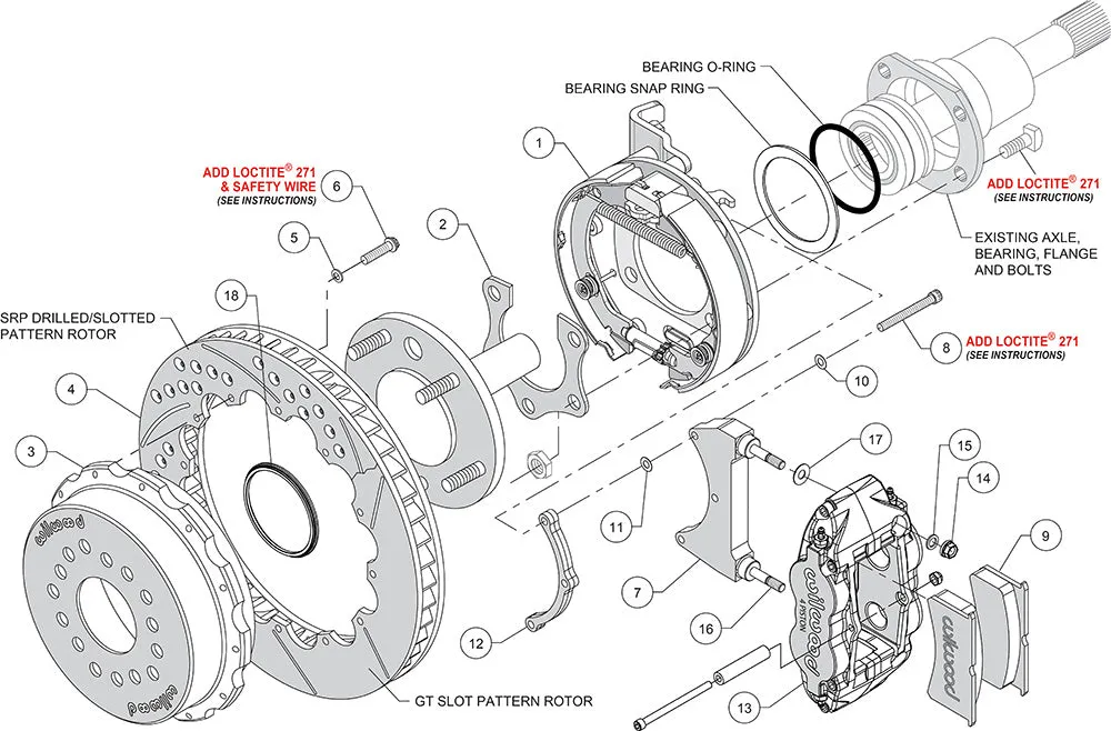 Wilwood FNSL4R Rear P-Brk Kit 12.88in Red MoparDana 2.36in Off wSnap Ring Brng product image