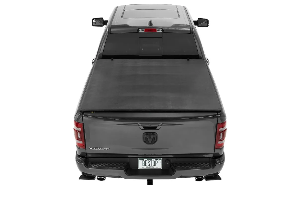Soft Tri-Fold Tonneau Cover EZ-Fold For Ram 2019-2024 1500 5.7 Foot Black Tailgate Spoiler Not Included Bestop product image