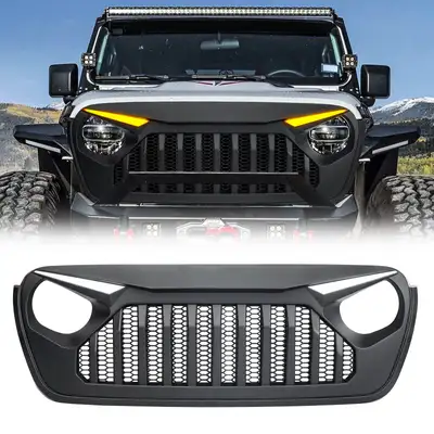 AMERICAN MODIFIED Gladiator Vader Grille W/ LED Eyebrow DRL and Turn Signals - Matte Black For 18+ Jeep Wrangler JL & Gladiator JT W/O Trailcam