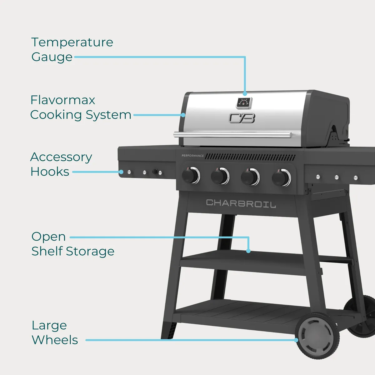 Performance Series™ FlavorMax™ 4 Burner Cart Gas Grill Gray Stainless product image