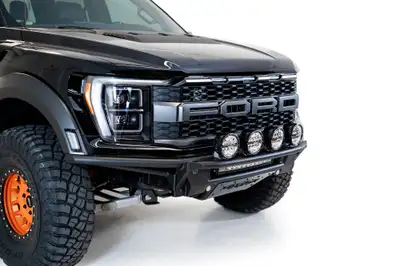 Addictive Desert Designs Ford Raptor 2022 - Up Bolt on Light Hoop for Pro Bolt-On Front Bumper With 10 duallys or 4 6 Round Lights in Hammer Black