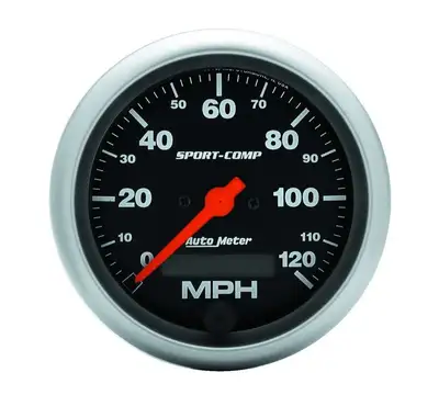 AutoMeter Gauge, Speedo, 3 3/8", 120mph, Elec. Program w/ LCD odo, Sport-Comp