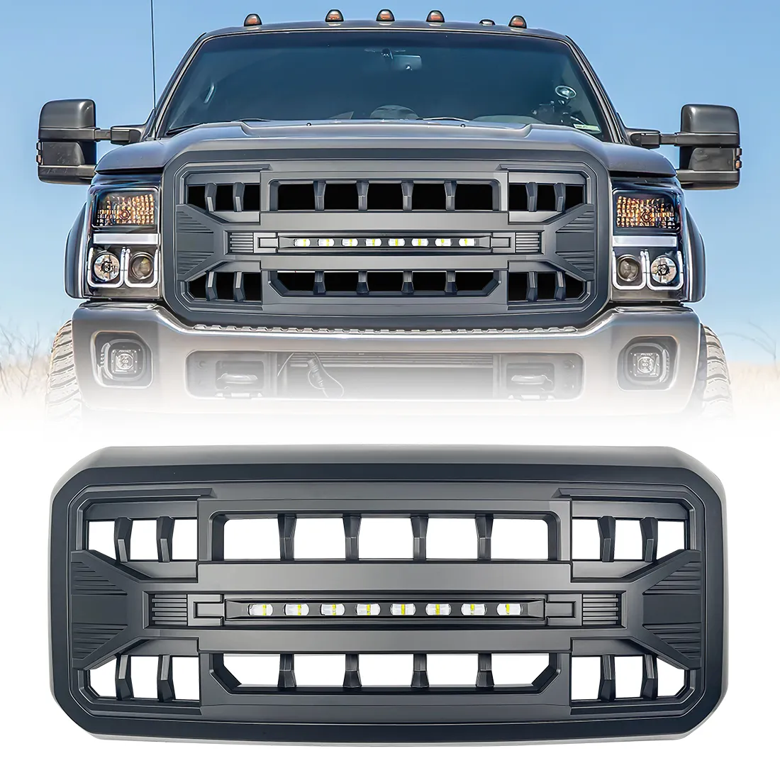 American Modified Amfmfa00105 Armor Grille With LED Off-Road Lights - Matte Black product image