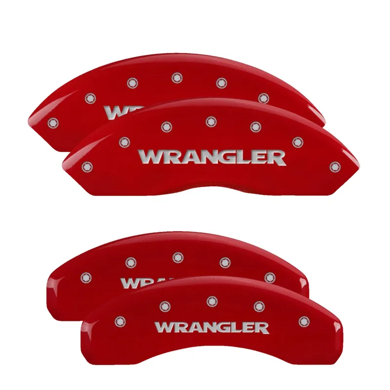 Set Of 4 Caliper Covers Engraved Front And Rear Wrangler Red Finish Silver Characters 2007-2018 Jeep Wrangler MGP Caliper Covers product image