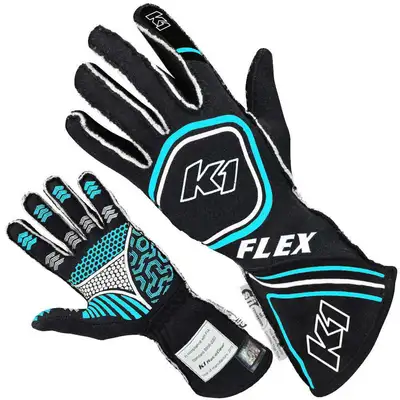 K1 RaceGear Glove Flex Medium Black / Flo Blue SFI / FIA