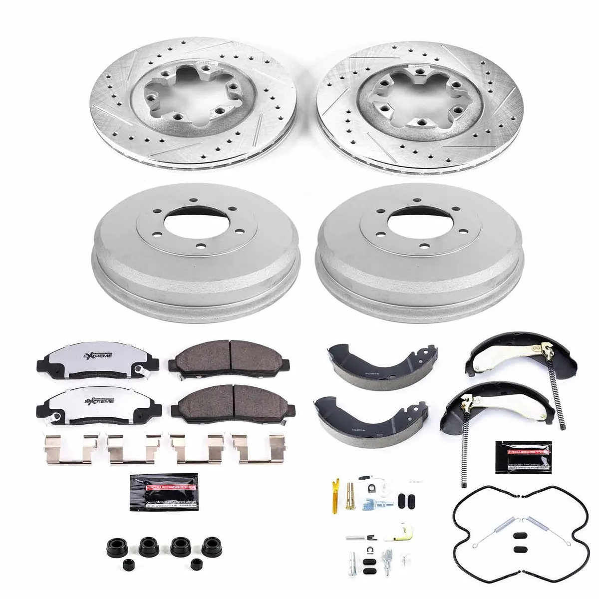 Z36 Truck/Tow Upgrade Kit: Drilled/Slotted Rotors; Carbon-Fiber Ceramic Pads W/Hardware; Coated Drums; Shoes W/Hold Down And Adjuster Kit product image