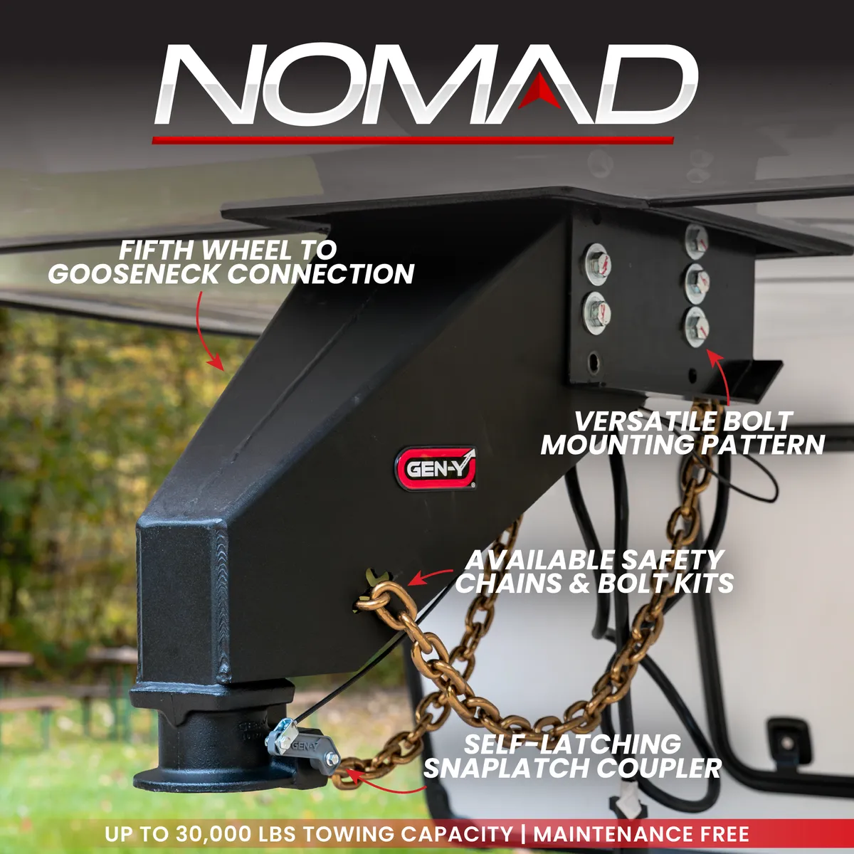 GEN-Y NOMAD - Static Fifth Wheel to Gooseneck - 2 5/16 Coupler - 6.5K TW 30K Overall Towing - Texture Black - Fits Rhino Frames GH-8102 product image