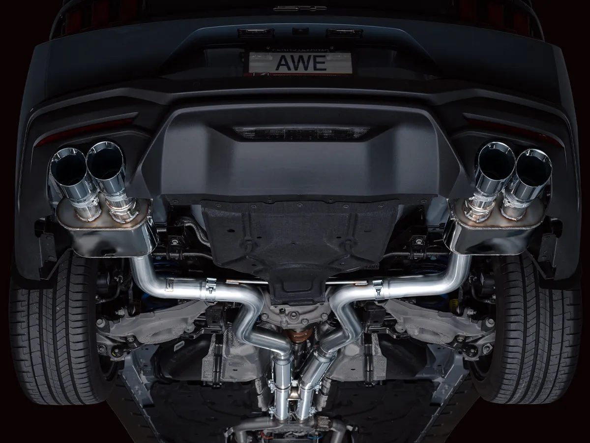 AWE Track Edition Exhaust for S650 Ford Mustang GT Fastback - Quad Chrome Silver Tips product image