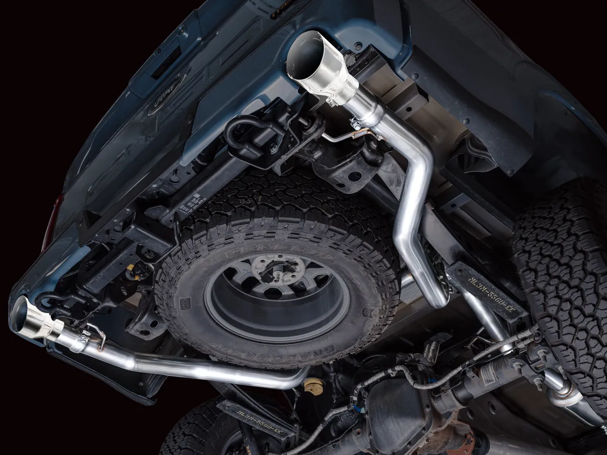 AWE 0FG Resonated Catback for 21 Ford F-150 Tremor (With Bumper Cutouts) - Chrome Silver Tips 3015-32402 product image