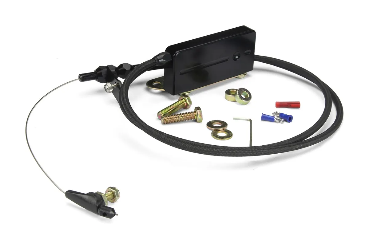Hi-Tech Electric Kickdown Kit; U-Cut-To-Fit; Incl. Aluminum Fittings w/Ferrule/Instructions; Black Housing; Black Switch Box; Black Finish; product image