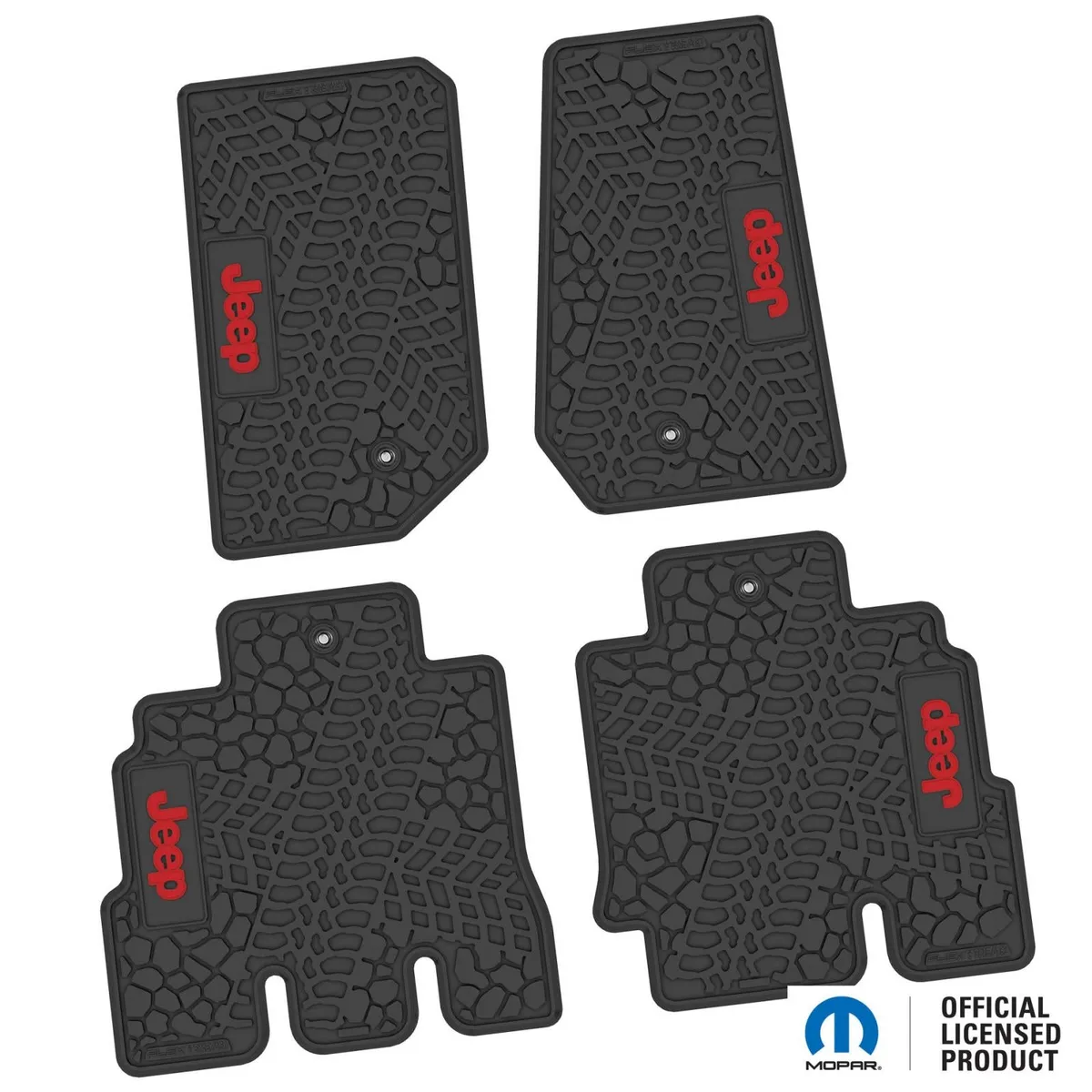 07-13 Jeep JKU 4 Dr Front and Rear -Tire Tread/Scorched Earth Scene w/ JEEP Insert - Black w/ Red Insert product image