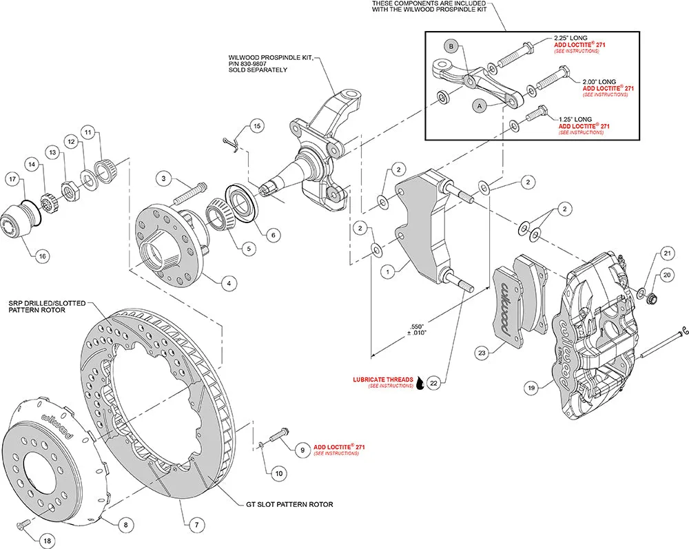 Wilwood AERO6 Front Hub Kit 15.00 Drilled-Red WWE ProSpindle product image