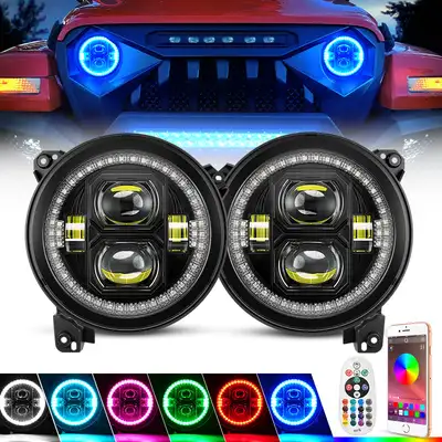 LED Factory Mart 9'' RGBW LED Headlights for Jeep Wrangler JL and GLadiator JT