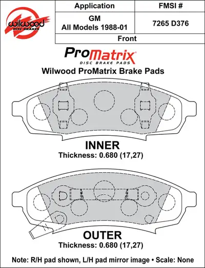 Wilwood Brakes 1988 - 2001 Buick, Chevrolet, Oldsmobile, Pontiac Original Equipment Pads - 150-D0376K