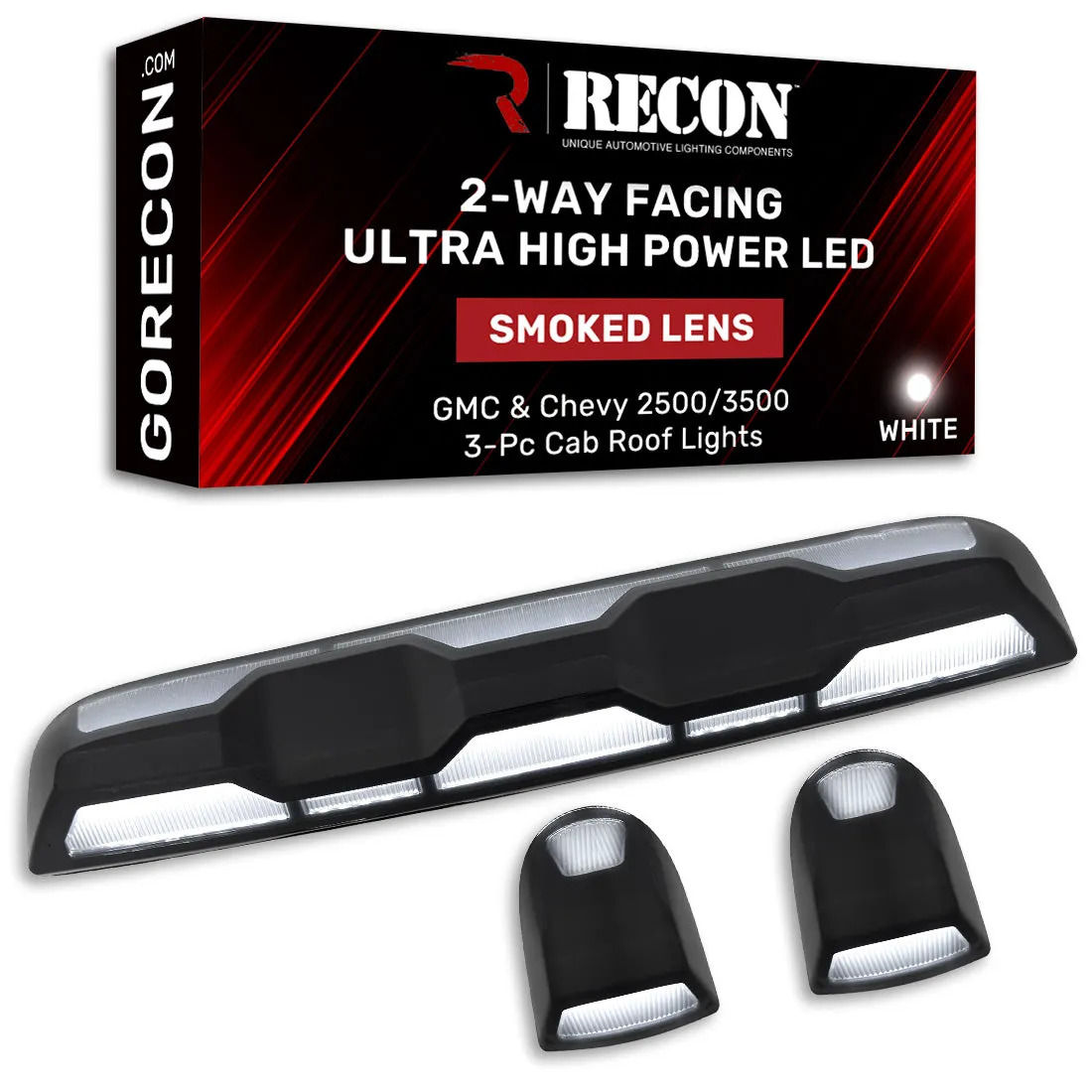 Gmc Chevy 20-23 4th Gen Body Style Heavy-Duty 3-Piece Set Amber Cab Roof Light Lens With 2-Way Forward Rear Facing Amber Ultra High-Power Leds - Includes Complete Wiring Kit For Installation on Truck That Did Not Come With OEM Installed Cab Roof product image