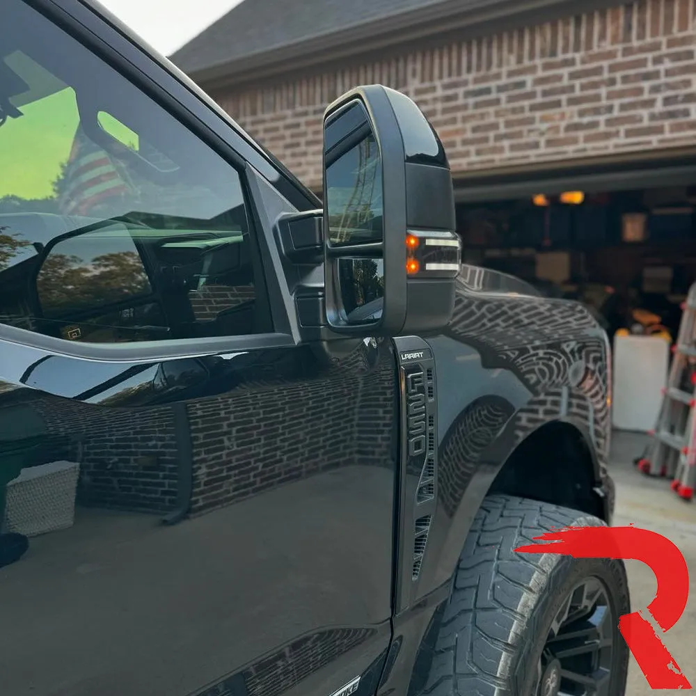 Ford 17-19 F250f350f450 Superduty Side Mirror Lenses 2-Piece Set w White LED Running Lights Amber Flashing LED Turn product image