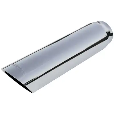 Flowmaster Exhaust Tip, Logo Embossed Polished Stainless, Straight Edge Angle Cut, 3.00" Tip dia. x 2.50" Pipe dia. x 13.00" Length, Weld On: ea