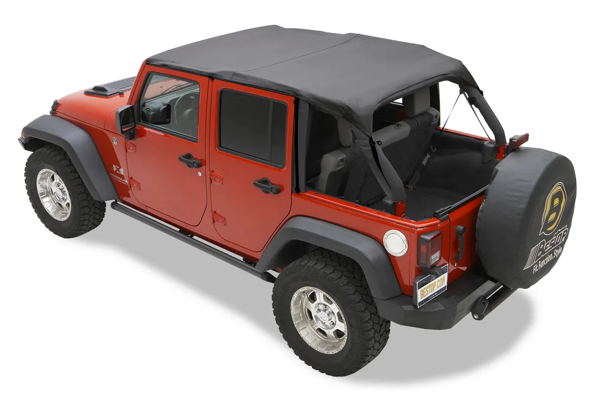 Jeep Bikini Top Header Safari Bikini Tops For Jeep 2010-2018 Wrangler JK 4 Door Black Diamond Fabric Bestop product image