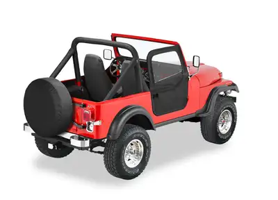 Bestop Jeep Doors Full 2-Piece Fabric Doors For Jeep 1976-1986 CJ7 Clear Vinyl Black Denim Fabric Pair Bestop