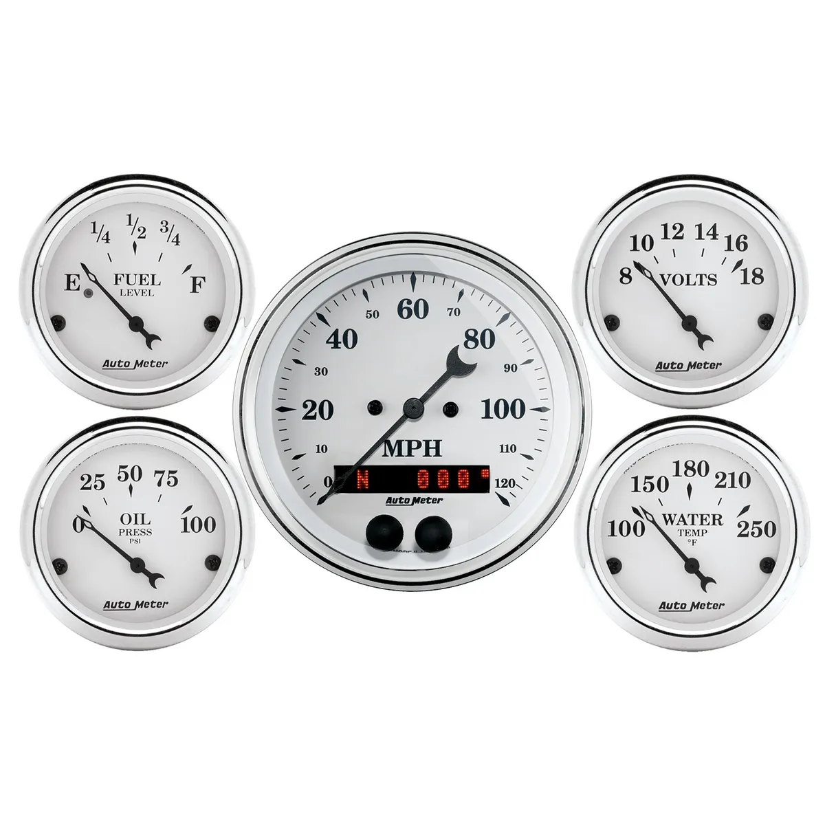 5 Pc. Gauge Kit, 3-3/8 In. & 2-1/16 In. , GPS Speedometer, Old Tyme White product image