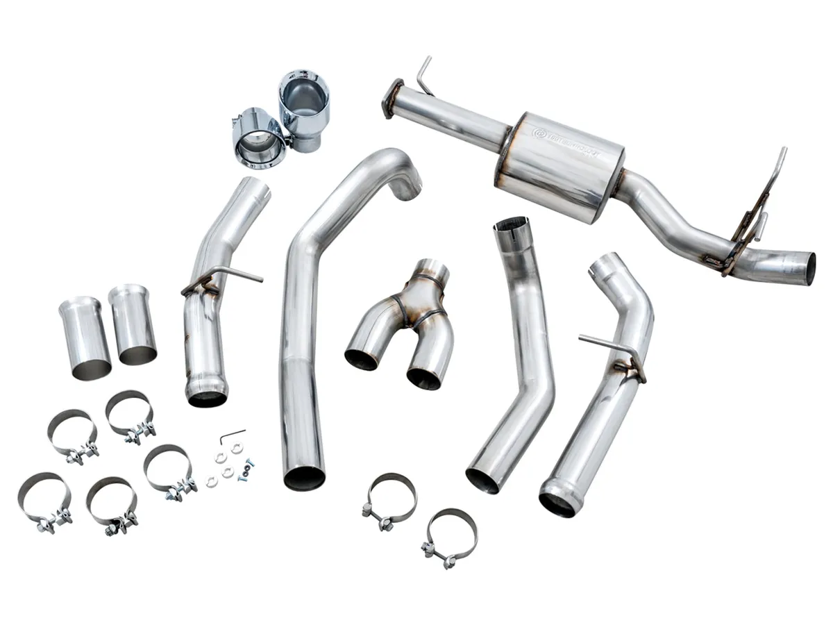 AWE 0FG Dual Rear Exit Catback Exhaust for 5th Gen RAM 1500 5.7L with bumper cutouts - Chrome Silver Tips product image