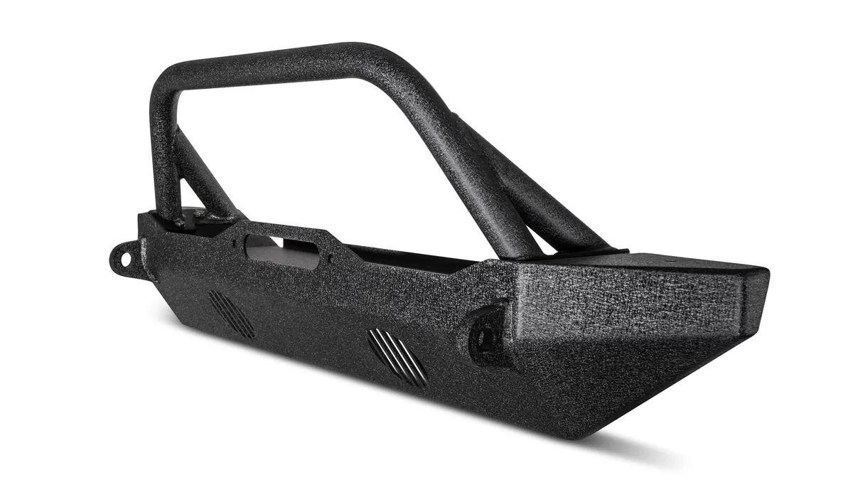 HiLine Front Winch Bumper; Mid-Stubby Style; Textured Black Powder Coat; product image