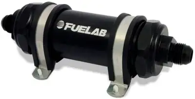 Fuelab In-Line Fuel Filter Long Length -8AN Inlet/Outlet 6 Micron Fiberglass Element Black FUELAB