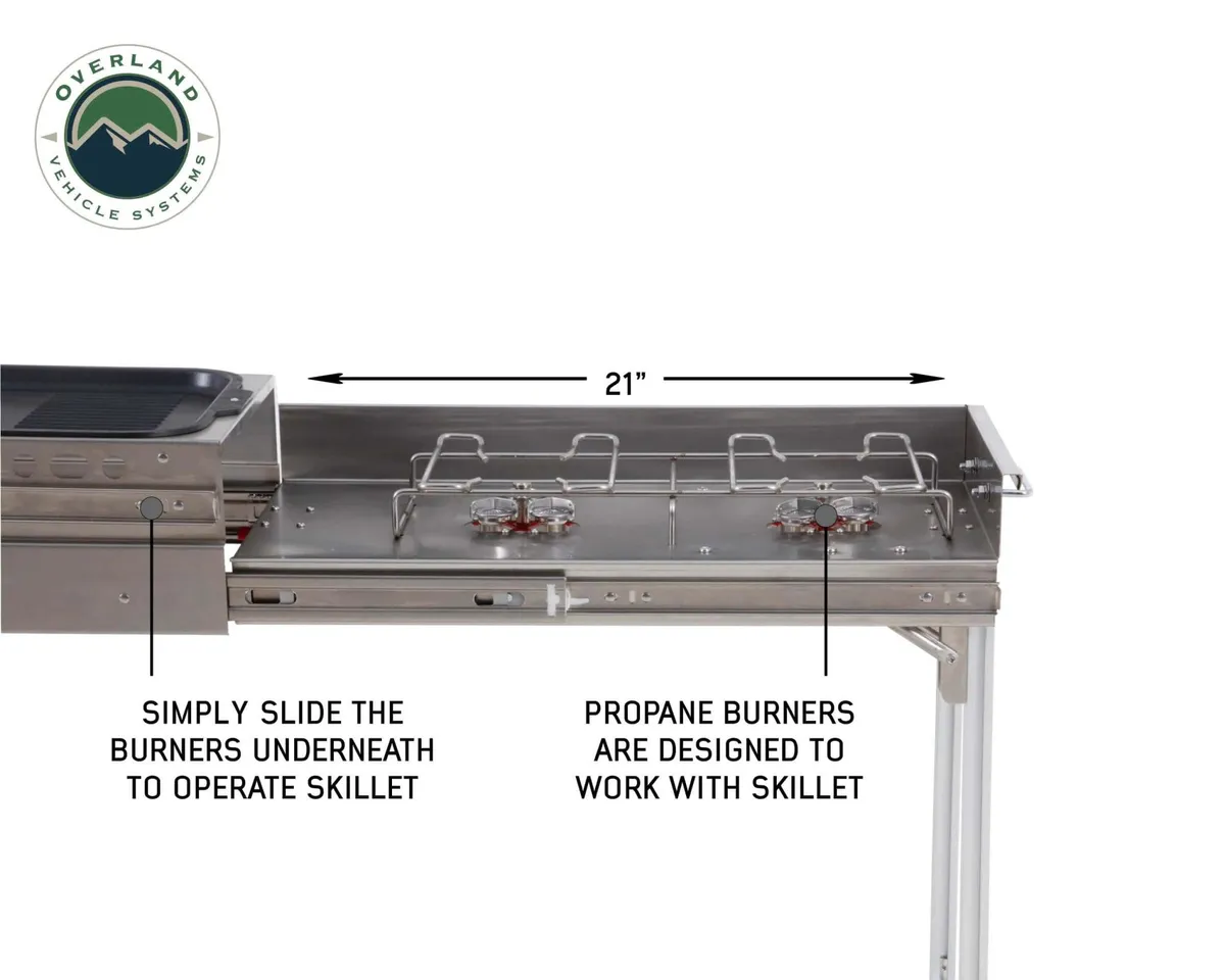 Overland Vehicle Systems Komodo Camp Kitchen Dual Grill/Skillet/Folding Shelves/Rocket Tower - Stainless Steel product image