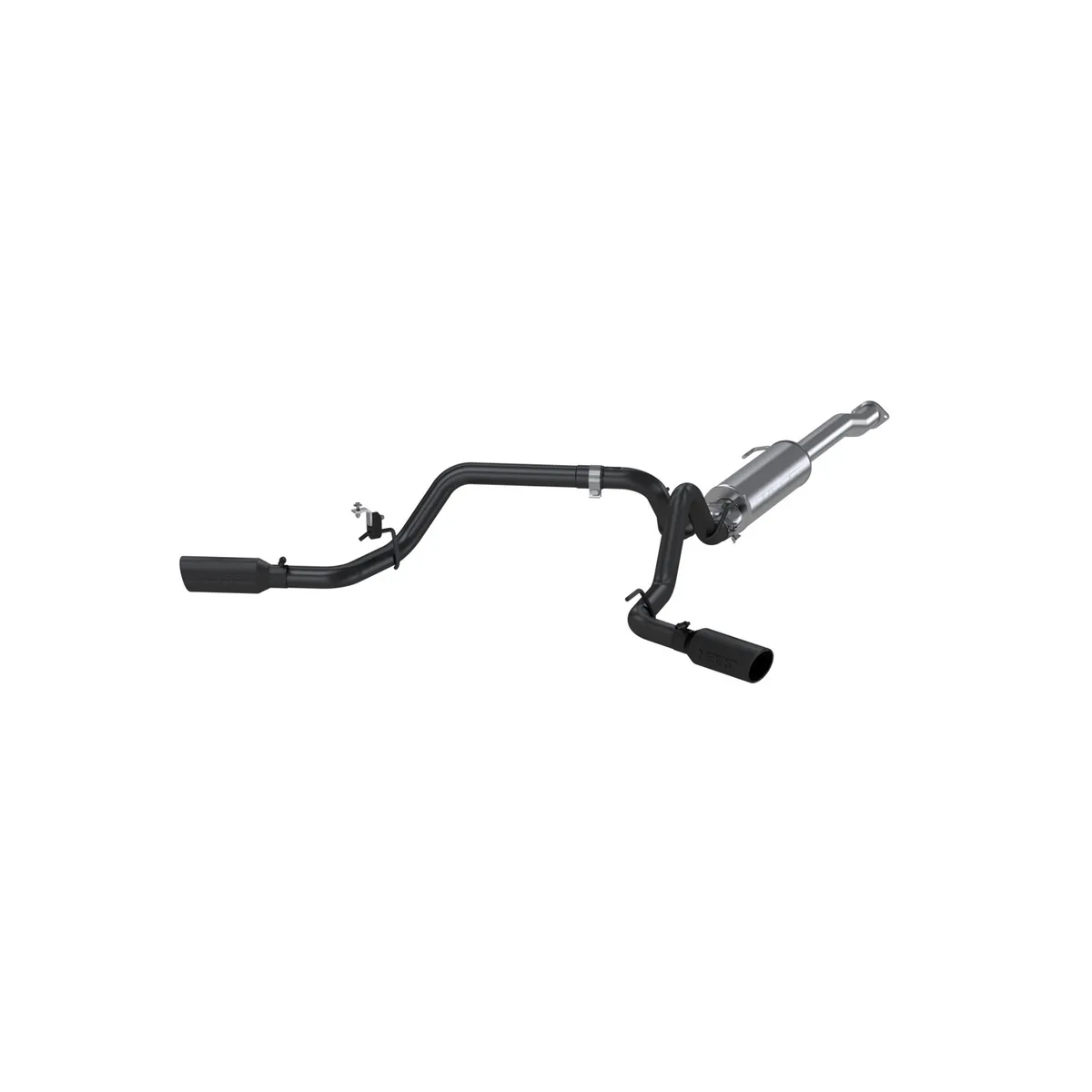 Armor BLK Cat Back Exhaust System; 3 in.; Incl. Ext. Pipe/Muffler/Tailpipe/Hardware/4 in. OD Tip; Dual Split Side Exit; Black Coated; product image