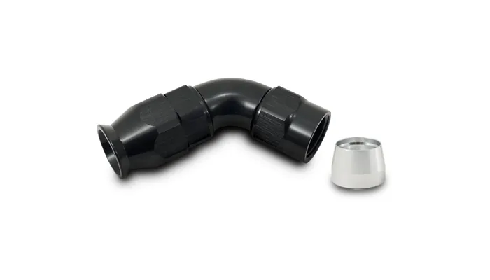 60 Degree High Flow Hose End Fitting; -8AN; 6061 Aluminum; Black Anodized; For PTFE Lined Hose; product image