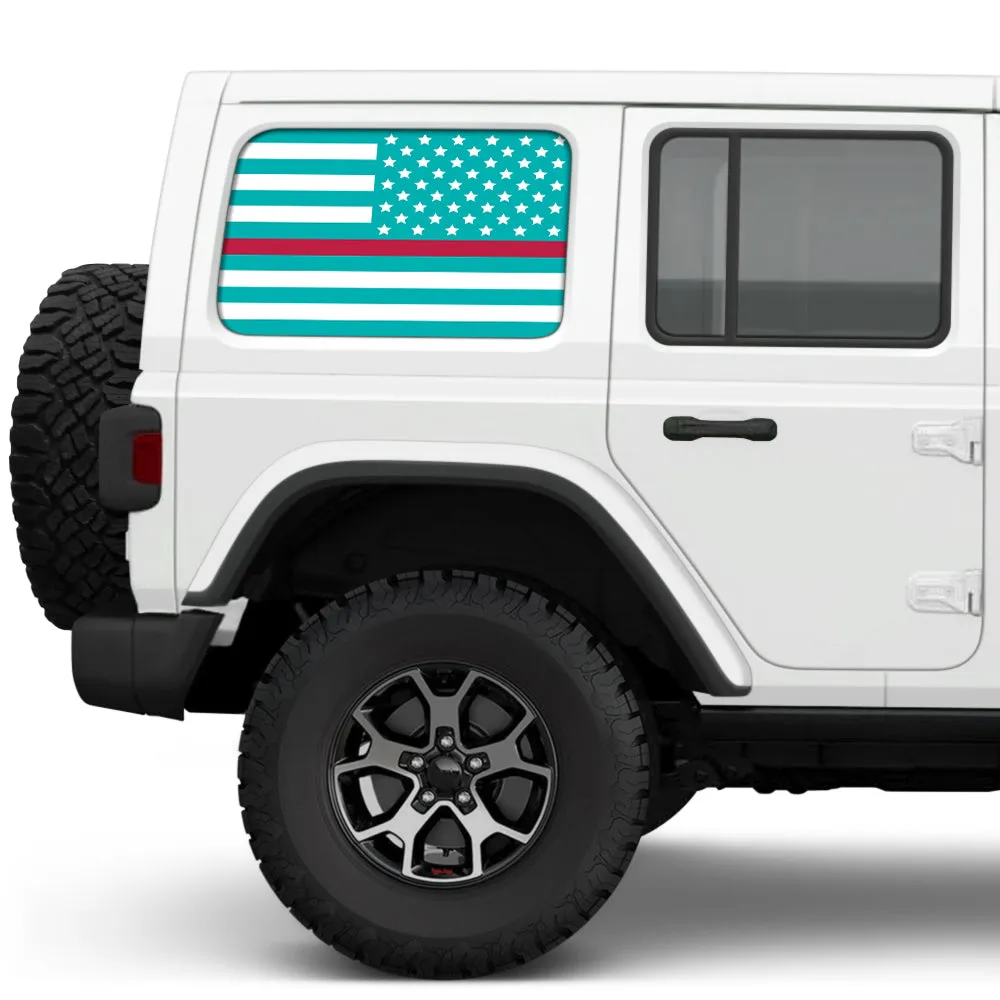 White & Light Blue Thin Red Line Side Windows Printed Vinyl Decal product image