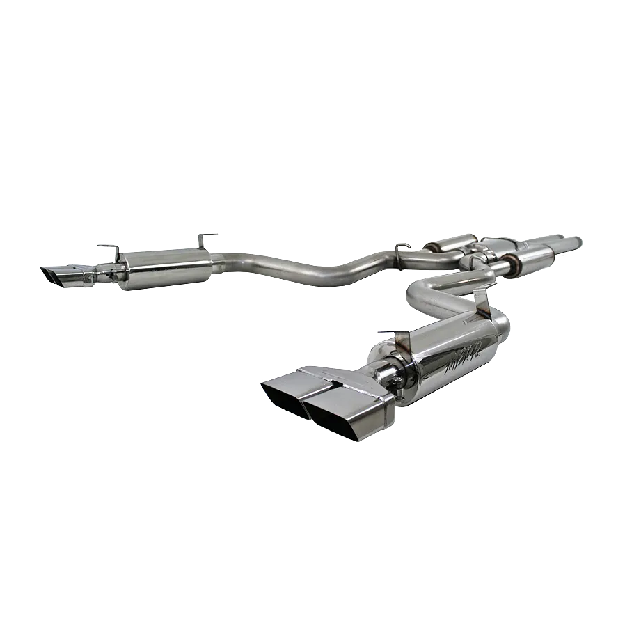 Armor Pro Cat Back Exhaust System; 3 in.; Incl. Ext. Pipe/Resonator/Tailpipes/Mufflers/Hardware/Quad Rectangular Tips; Dual Split Rear Exit; T304 Stainless Steel; product image