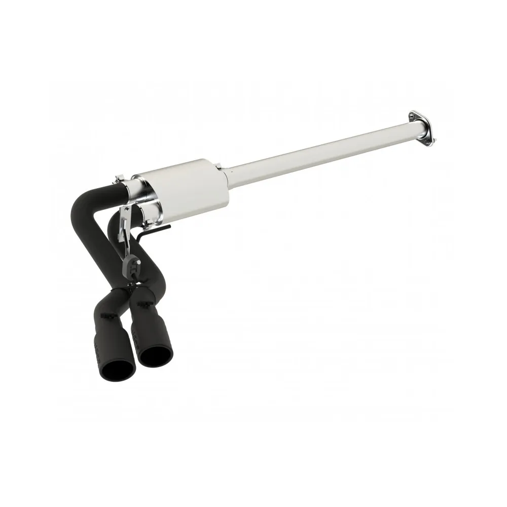 MBRP Exhaust Armor BLK Cat Back Exhaust System; 3 in.; Incl. Front Pipe/Muffler/Tailpipes/Hrdw/4 in. OD Tips; Pre Axle Single Side Dual Outlet; Black Coated; Excludes Factory Dual Exhaust;