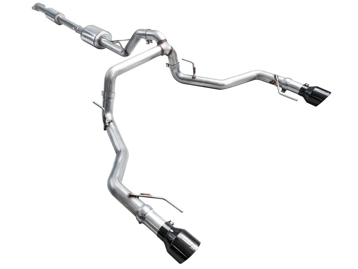 AWE 0FG Resonated Catback for 21 Ford F-150 Tremor (With Bumper Cutouts) - Chrome Silver Tips 3015-32402 product image