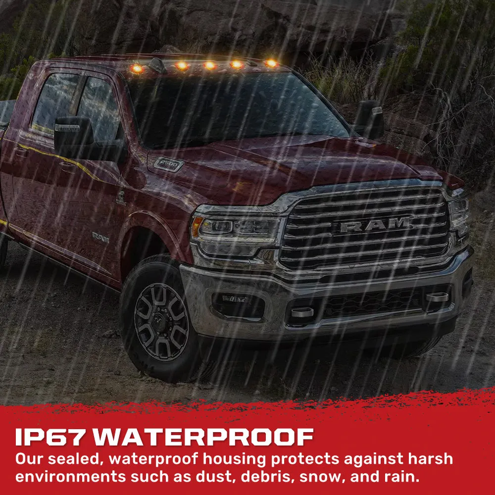 Dodge 19-23 RAM Heavy-Duty 2500 3500 5-Piece Set Smoked Cab Roof Light Lens With 2-Way Forward Rear Facing Amber Ultra High-Power Leds - Attn Plug-N-Play Replacement For OEM Factory Installed Cab Roof Lights product image