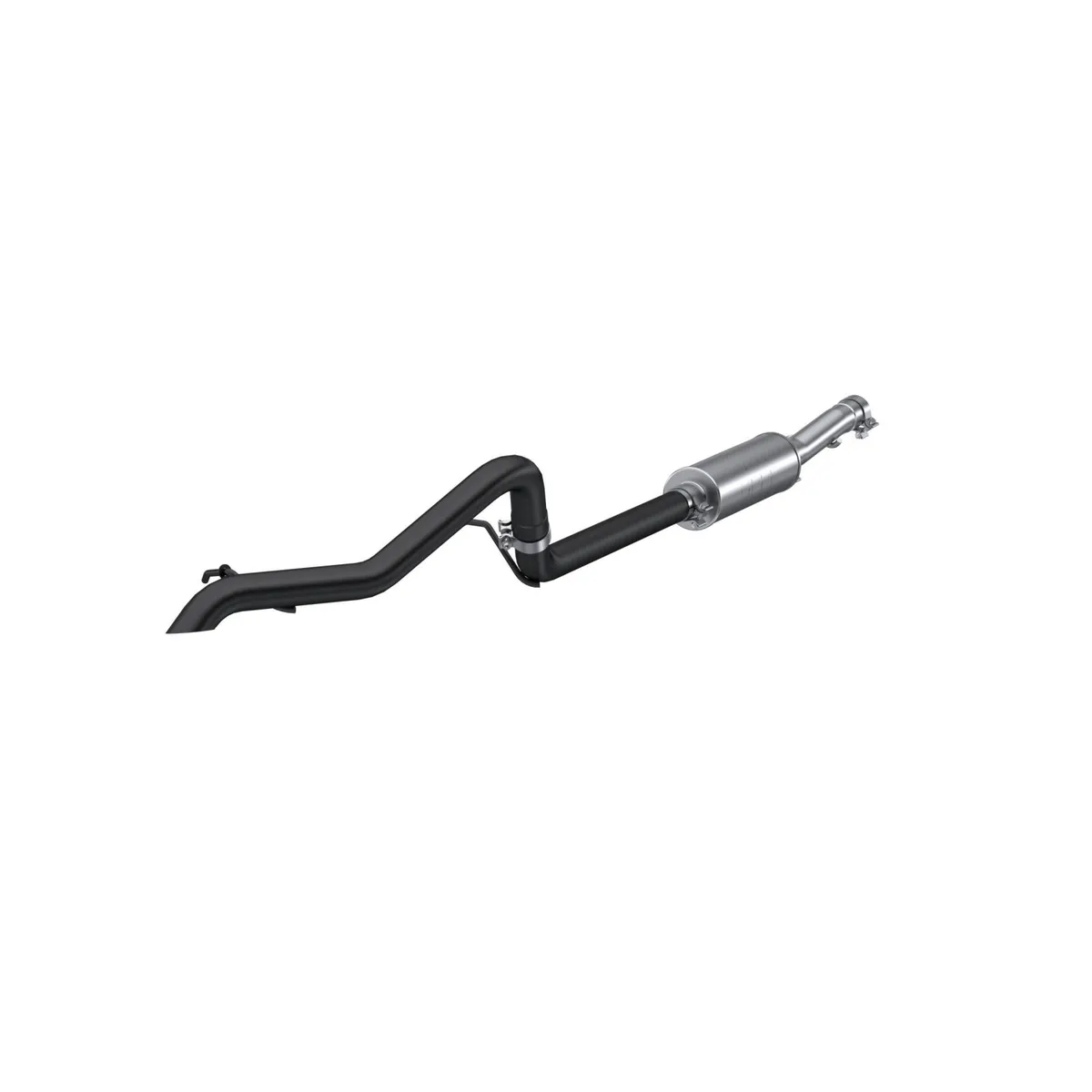 Armor BLK Cat Back Exhaust System; 2.5 in.; Incl. Ext. Pipe/Overaxle Pipe/Offroad Tailpipe/Muffler/Hardware/No Tip; Muffler Before Axle; Single Rear Exit; Black Coated; product image