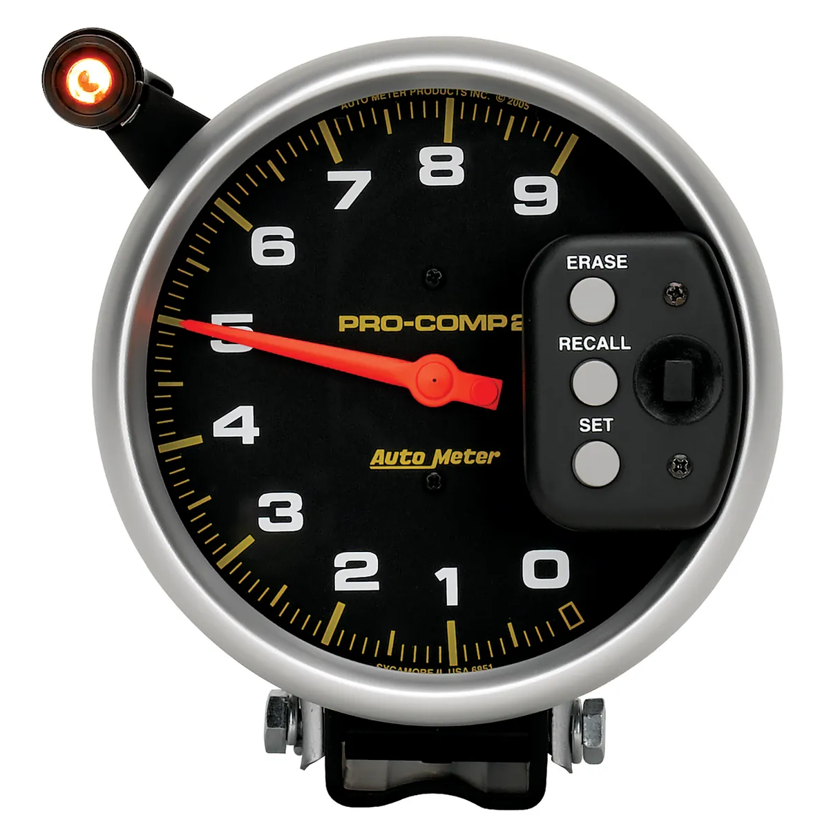 5 In. Tachometer, 0-9000 Rpm, Pedestal w/ Quick Lite & Peak Memory, Pro-Comp product image