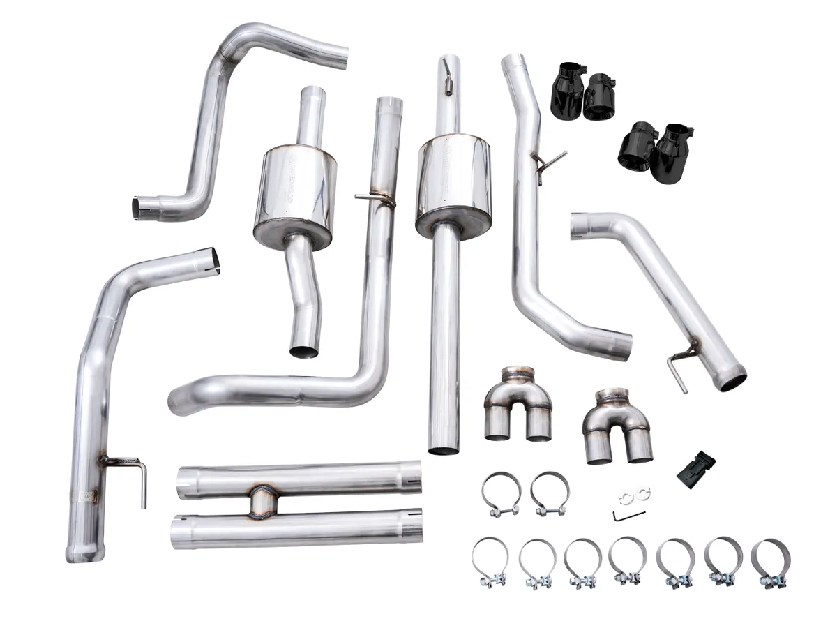 AWE 0FG Catback Exhaust for Silverado ZR2/Sierra AT4X - Dual Bashguard (no tips) product image