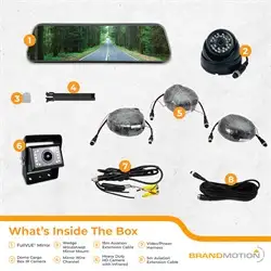 Brandmotion FullVUE® Mirror Commercial Camera System w/Infrared Cargo Camera; Parking Gridlines Available; IR Cargo Camera 0.1 Lux; 2 Inputs / 4 Pin Aviation; 9.66 in. Mirror Size;