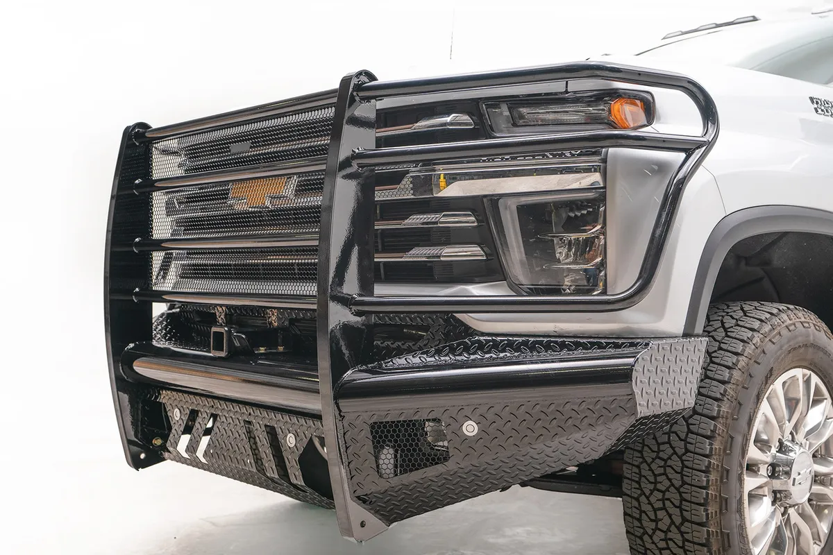 Black Steel Front Ranch Bumper; w/Full Guard And Tow Hooks; Steel; Black; product image