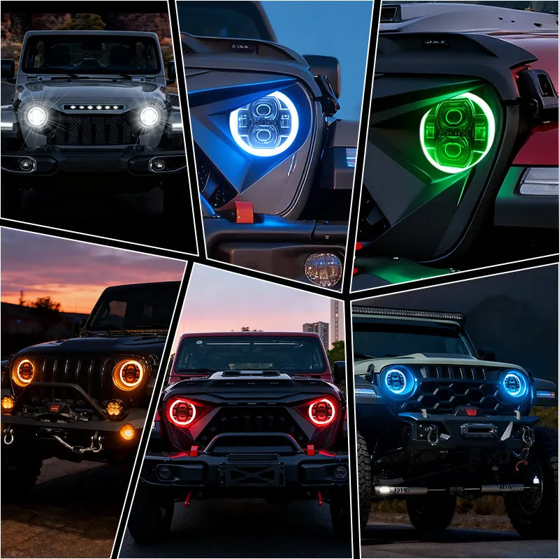 "9"" LED RGB Jeep Headlights with White Halo for 2018-2026 Wrangler JL & Gladiator JT" product image