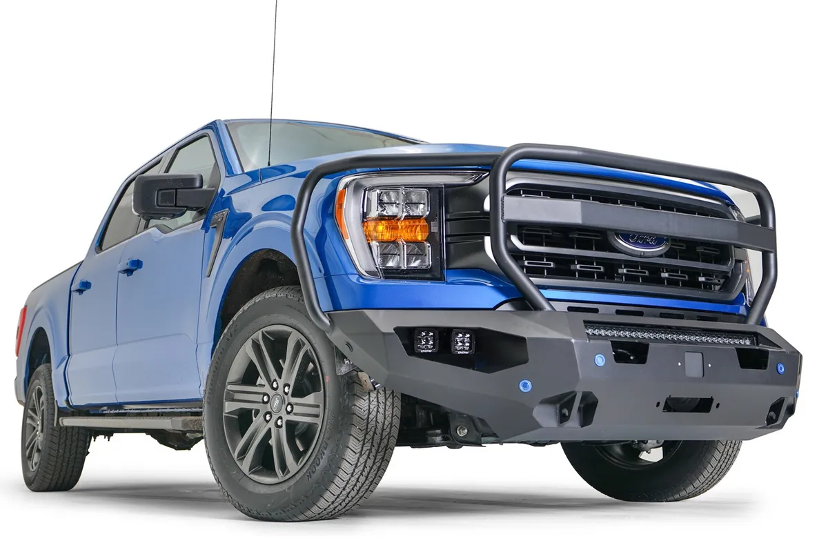 Matrix Front Bumper; 2 Stage Black Powder Coat; Full Grill Guard; w/Sensor Holes; Compatible w/Adaptive Cruise Control; Accommodates Factory LED Fog Lights Or [3] 3X3 LED Cubes; product image