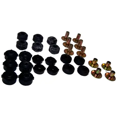 Crown Automotive Jeep Replacement Body Mounting Kit; Incl. Mount Bushings/Retainers/Washer/Bushings; w/Steel Body;