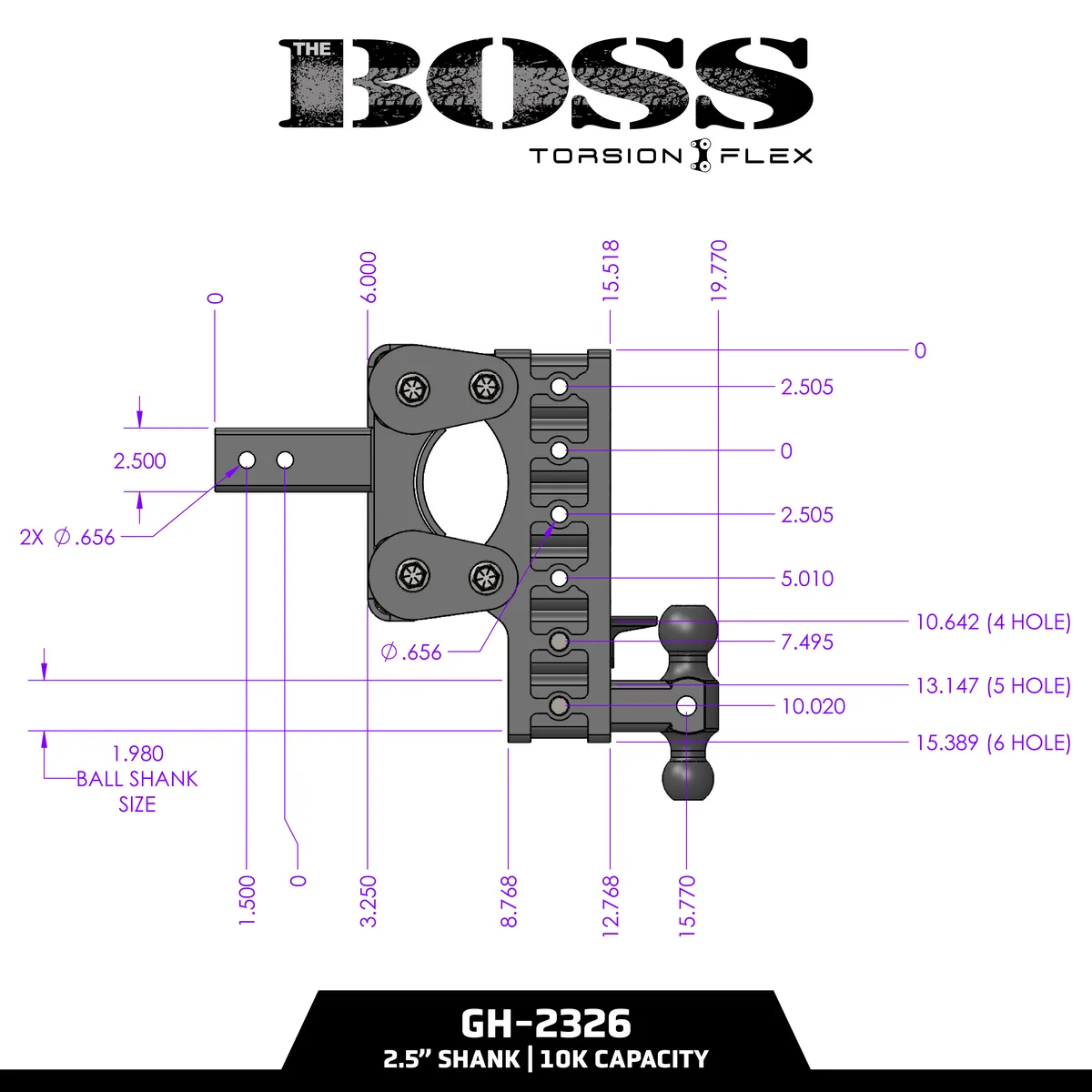 The BOSS TORSION-FLEX 2in Shank 75in Drop 11K TW 10K Hitch and GH-031 Versa-Ball product image