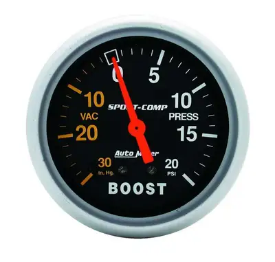 AutoMeter Gauge, Vac/Boost, 2 5/8", 30inHg-20psi, Mechanical, Sport-Comp