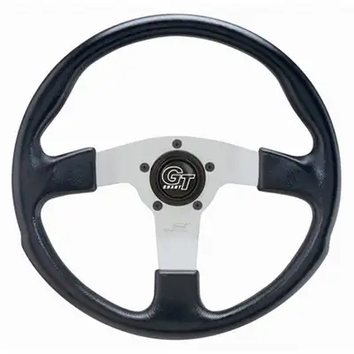 Grant GT Rally Steering Wheel; 13 in. Diameter; 3 in. Dish; Black Cushion Grip; Silver Anodized 3-Spoke Design;