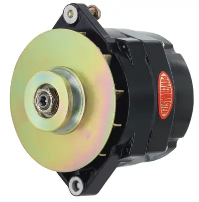 Power Master Alternator; Jeep Upgrade; 1 in. Spool Motorola Replacement; 150 Amp; 100 Idle; 1 Groove V Type Pulley And Baffle; 1 Wire; Black;
