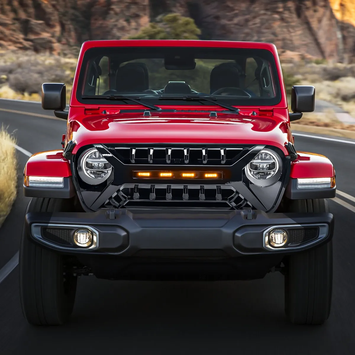 Armor Grille W/ Amber Lights - Glossy Black For 18+ Jeep Wrangler JL & Gladiator JT product image