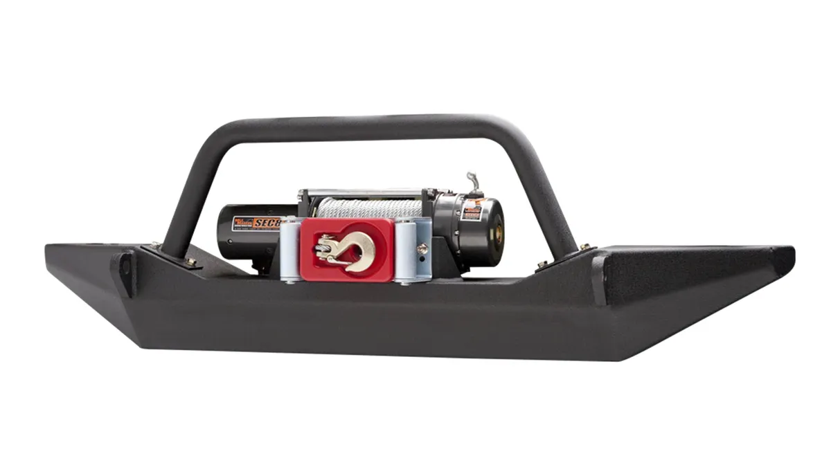 Front Bumper Sheet Metal Design; Intergrated Winch Plate; w/Shackle Mounts; Textured Black Powder Coat; product image