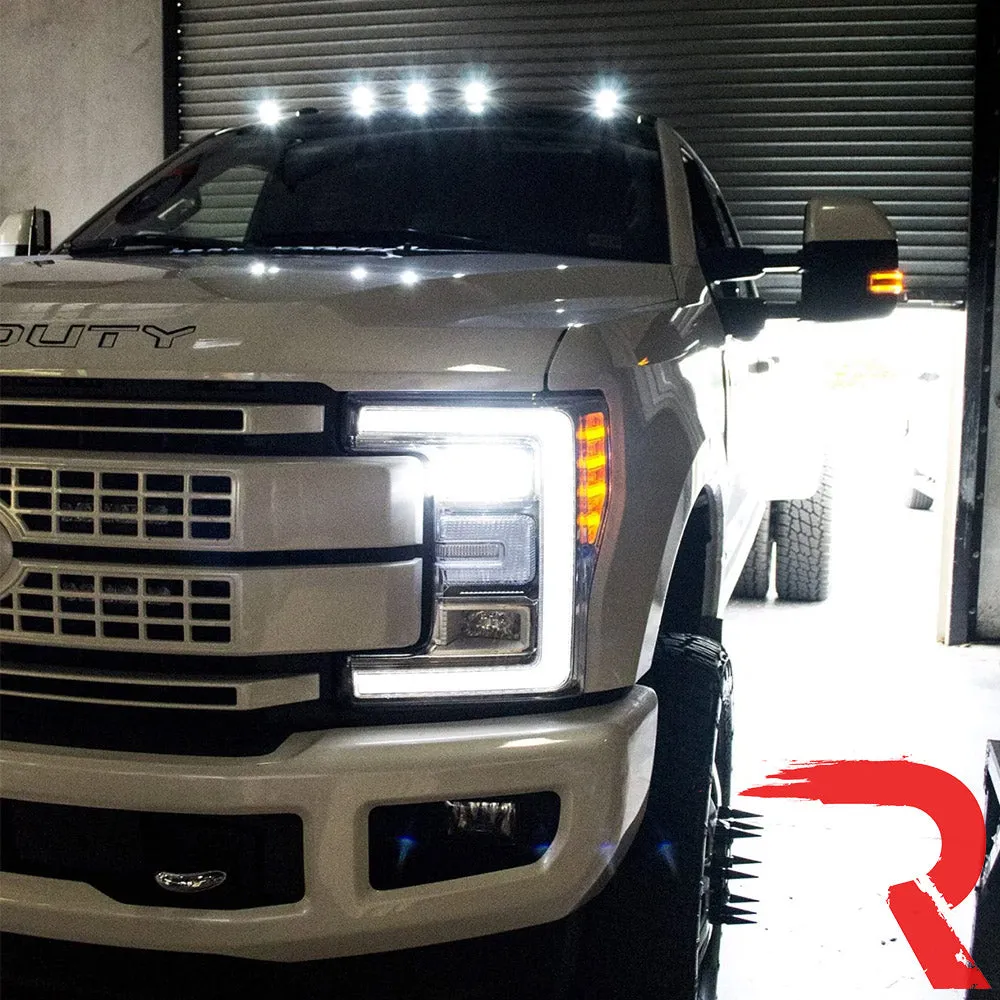 Ford 17-23 Superduty 5-Piece Set Clear Cab Roof Light Lens With 2-Way Forward Rear Facing White Ultra High-Power Leds - Attn This Cab Light Set is For a Fresh Install on a Truck That Did Not Come With OEM Cab Roof Lights no Square Hole Required - on product image